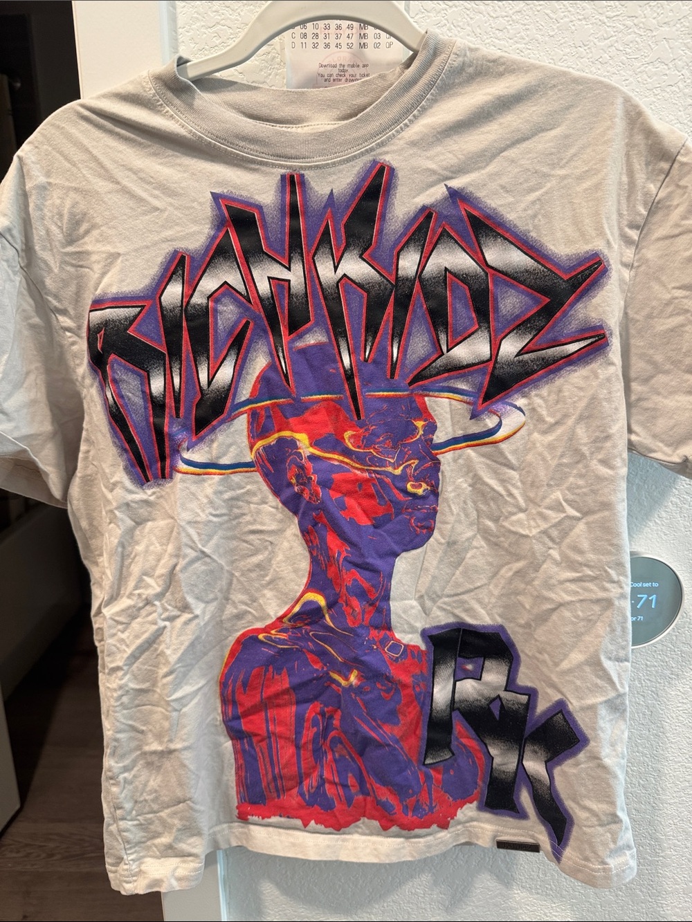 Graphic Short Sleeve Tee - Light Gray with Purple & Red Artwork